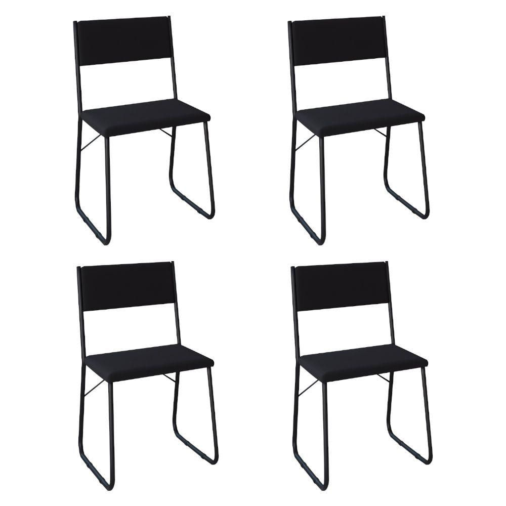 Kit 4 Cadeiras De Jantar Estofadas Angra - PretaPreto