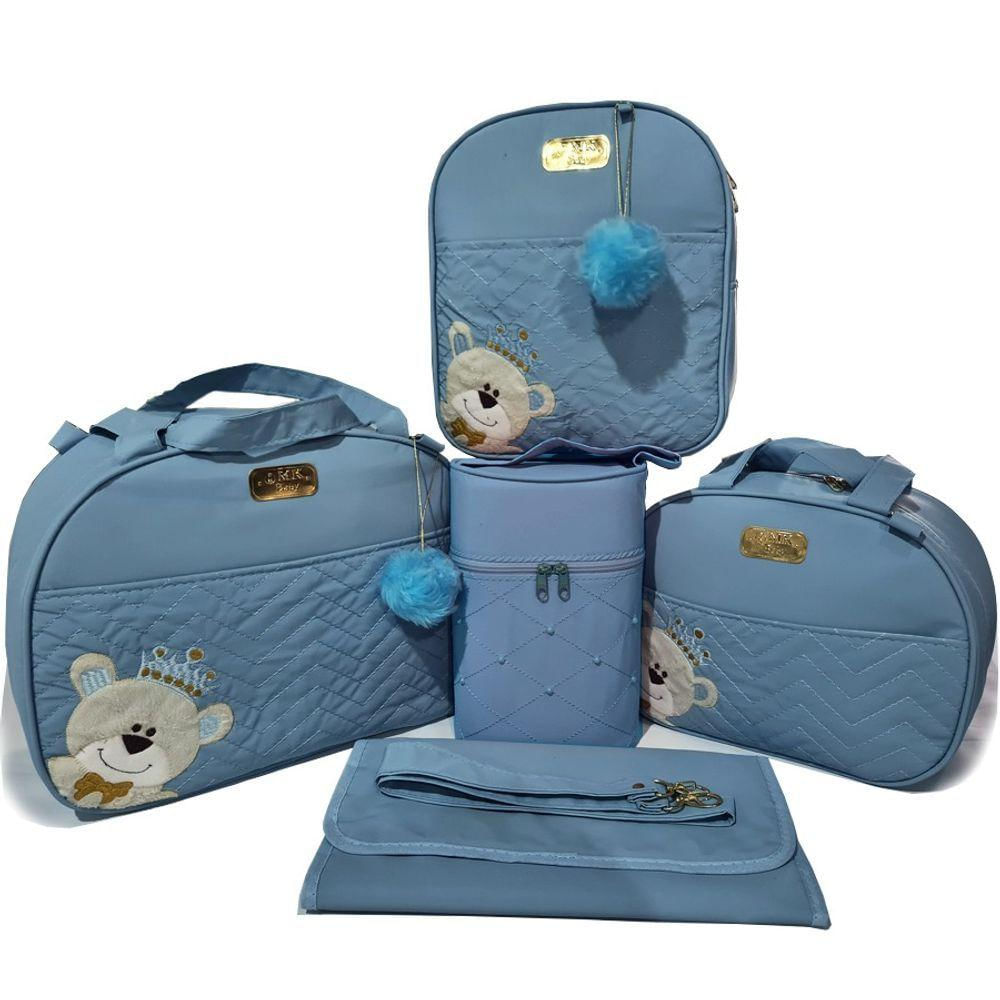 Bolsa Maternidade Bebê Kit 5 Peças Urso Azul Impermeável
