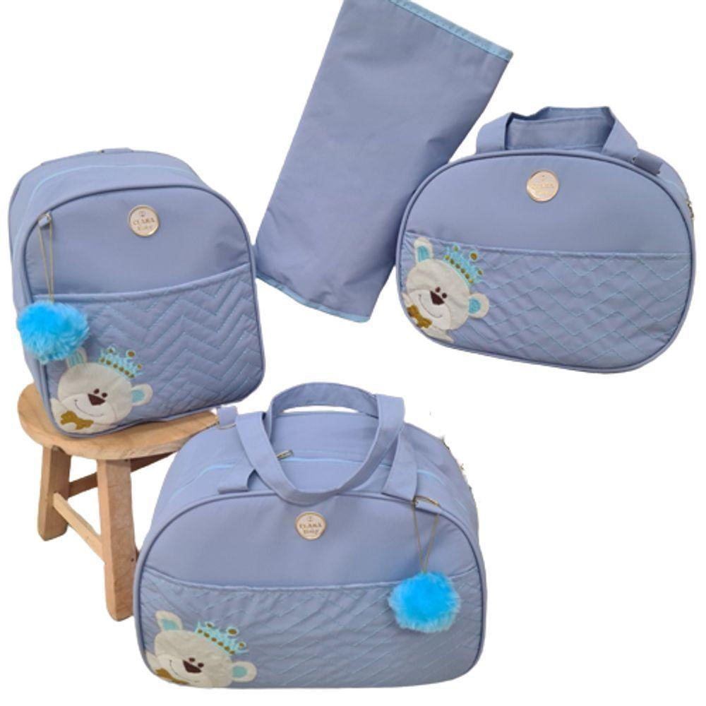 Bolsa Maternidade Bebê Kit 4 Peças Urso Azul Impermeável