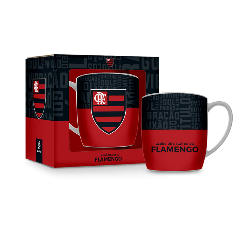 Caneca Porcelana Premium BrasFoot Flamengo 03 300 ML Urban Licenciada Branco