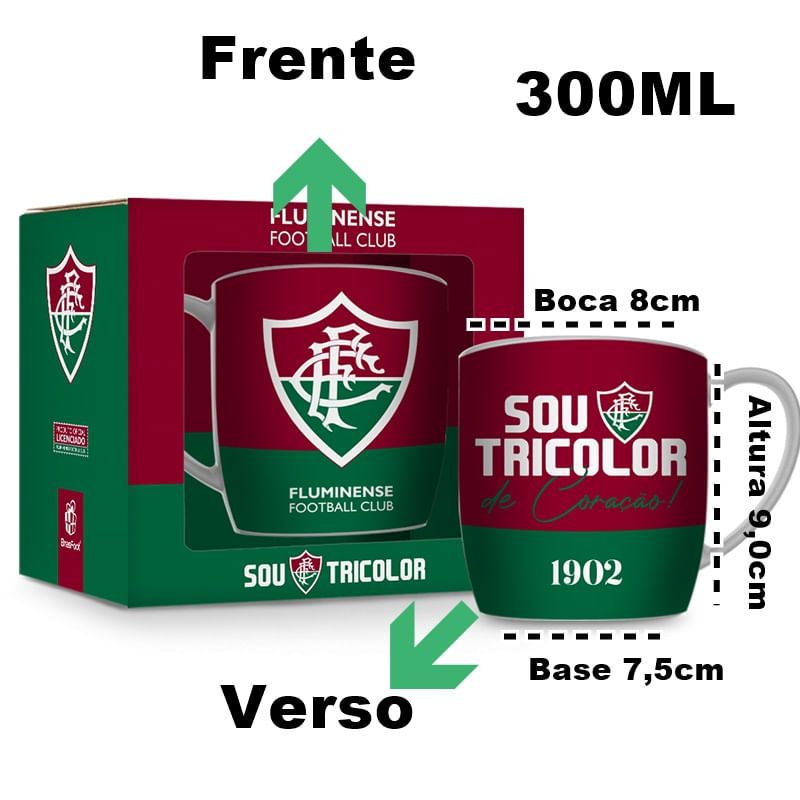 Caneca Porcelana Premium BrasFoot Fluminense 300ML Urban Licenciada Branco