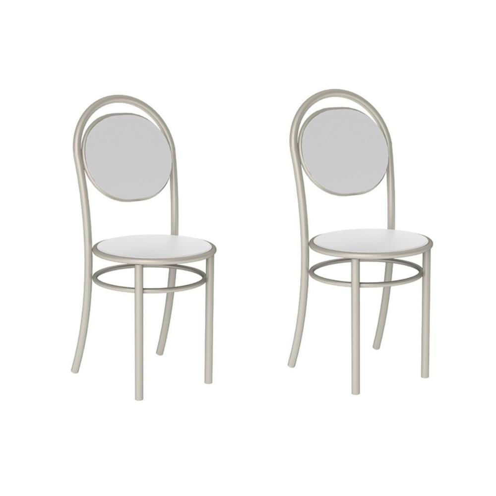 Cadeira Sala de Jantar 190 Aço Kit 2 Uni Prata - Assento Courano Branco - Carraro