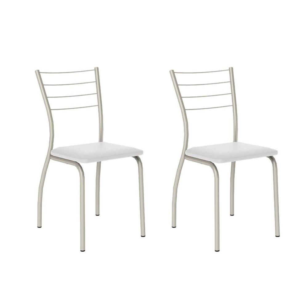 Cadeira Sala de Jantar 1700 Kit Aço 2 Uni Prata - Assento Courano Branco - Carraro