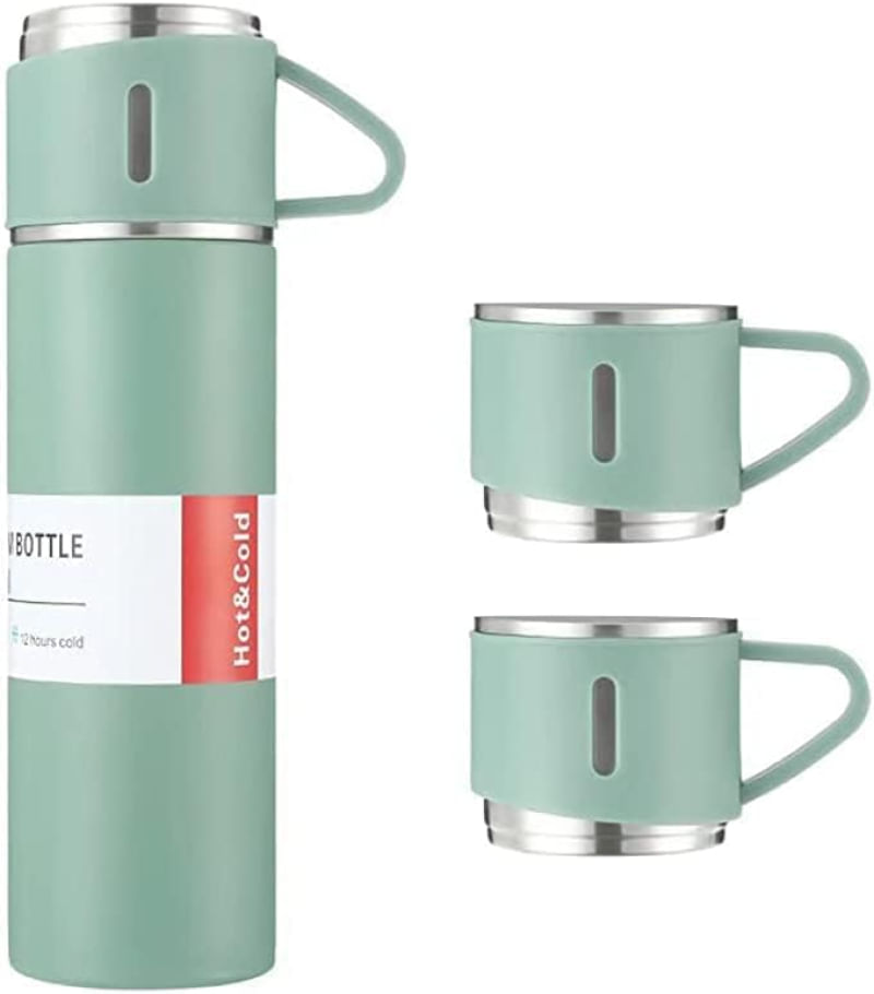 Garrafa Térmica Viagem Inox Kit Vacuum Flask Set 500ml Com 3 Xícaras Quente Frio