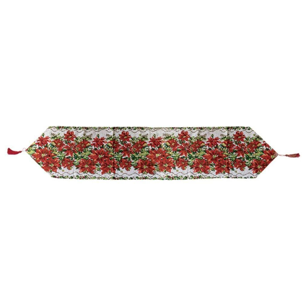 Caminho De Mesa Poliéster 33x180cm Decor Flores Vermelhas