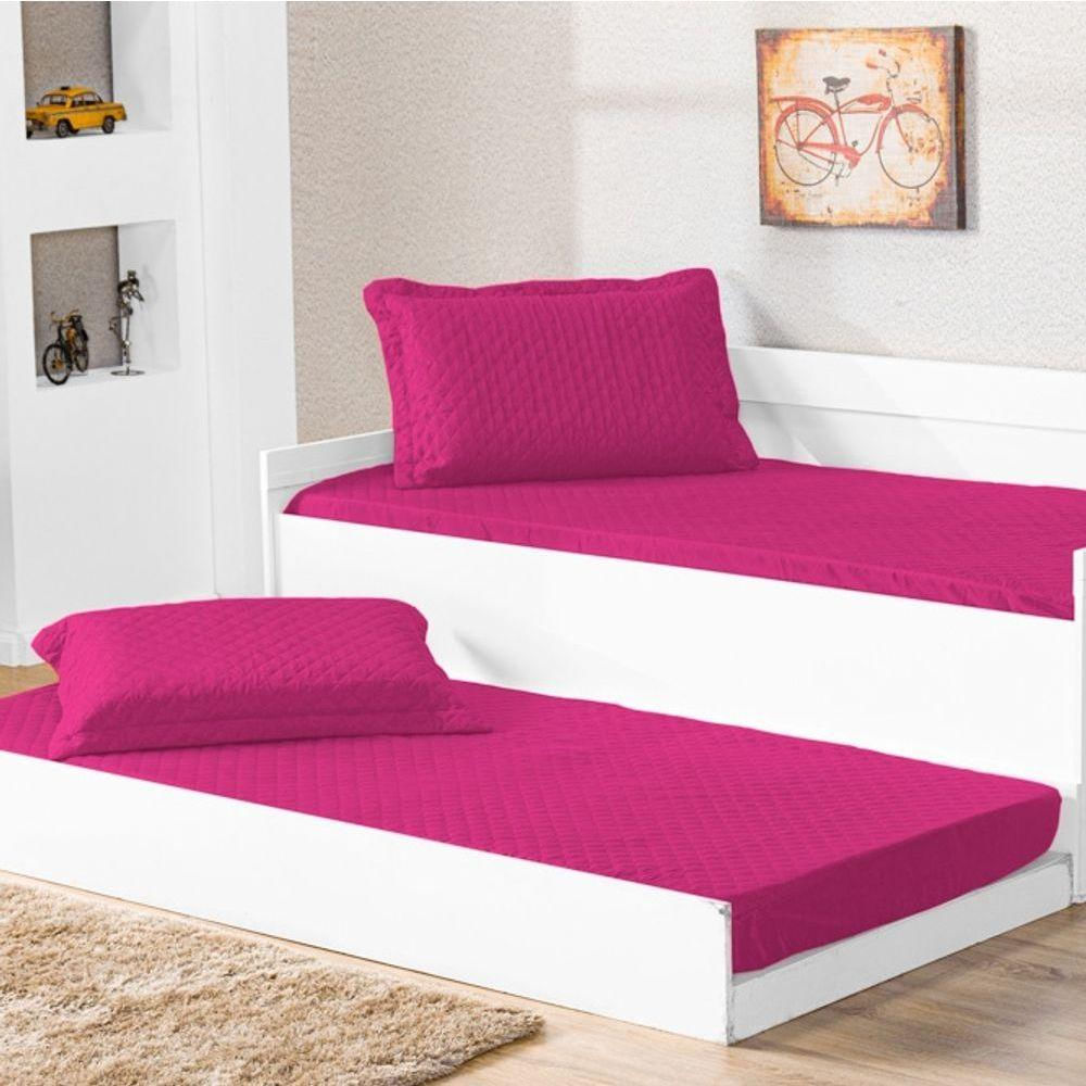 Cobre Leito Bicama Com Porta Travesseiro Pratico Solteiro 2 Pecas - Pink