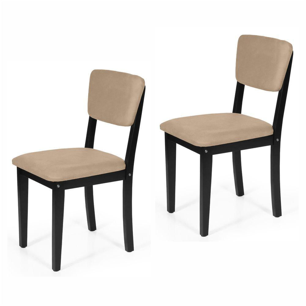 Conjunto 2 Cadeiras De Jantar Estofada Em Madeira Maciça Ella Preto/bege