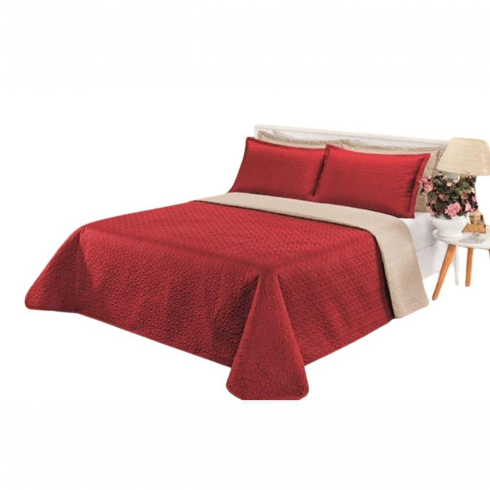 Cobre Leito Cobertor 2 Travesseiros Quarto Casal 2,60x2,40 Cor:vermelho Bege