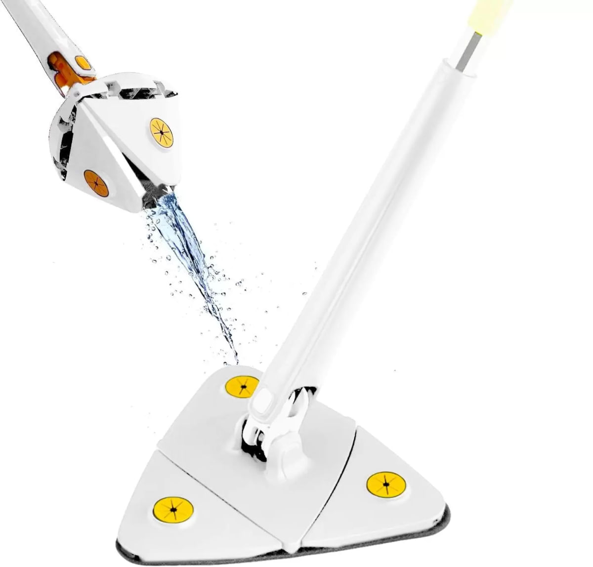 Esfregão de Limpeza Mop Ajustável Giratório 360° Triagular de Microfibra Extensivel de Torção Automático (branco)