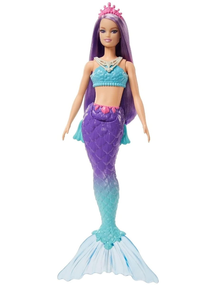 Boneca Barbie Dreamtopia Sereia Cabelo Roxo Cauda Ombré Azul Roxo Acessório Tiara HGR10 Mattel