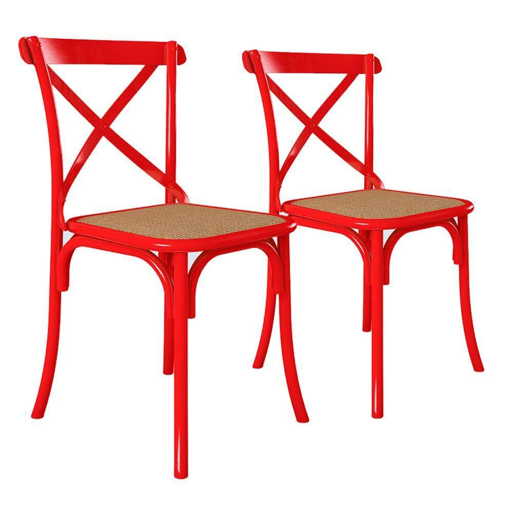 Kit 2 Cadeiras Jantar Vermelha Assento Bege Aço Bege