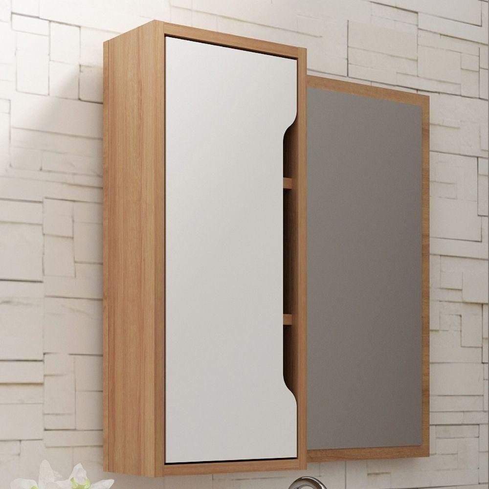 Espelheira Para Banheiro 60x60cm 1 Porta Com 3 Nichos Bn3648 Amêndoa-branco Amendoa-branco