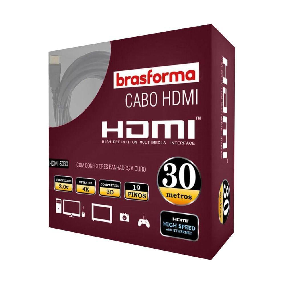 Cabo Hdmi 30 Metros 2.0 4k 3d 1080p Hdmi-5030 Brasforma