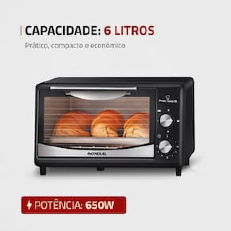Forno Elétrico Mondial Pratic Cook FR-09 com 6 Litros – Preto preto / 220