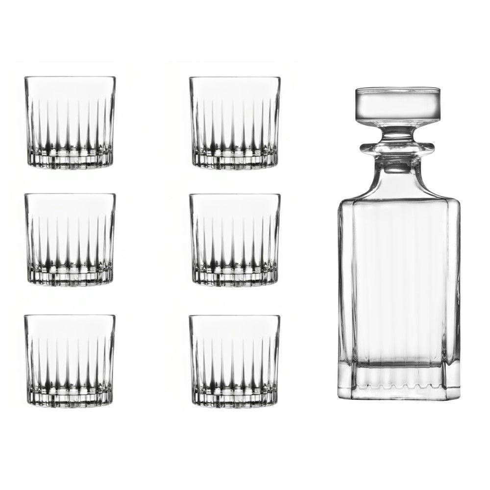 Conjunto De Copos De Cristal Para Whisky 6 Peças 310 Ml + 01 Garrafa De Cristal 750 Ml Biona Oxford