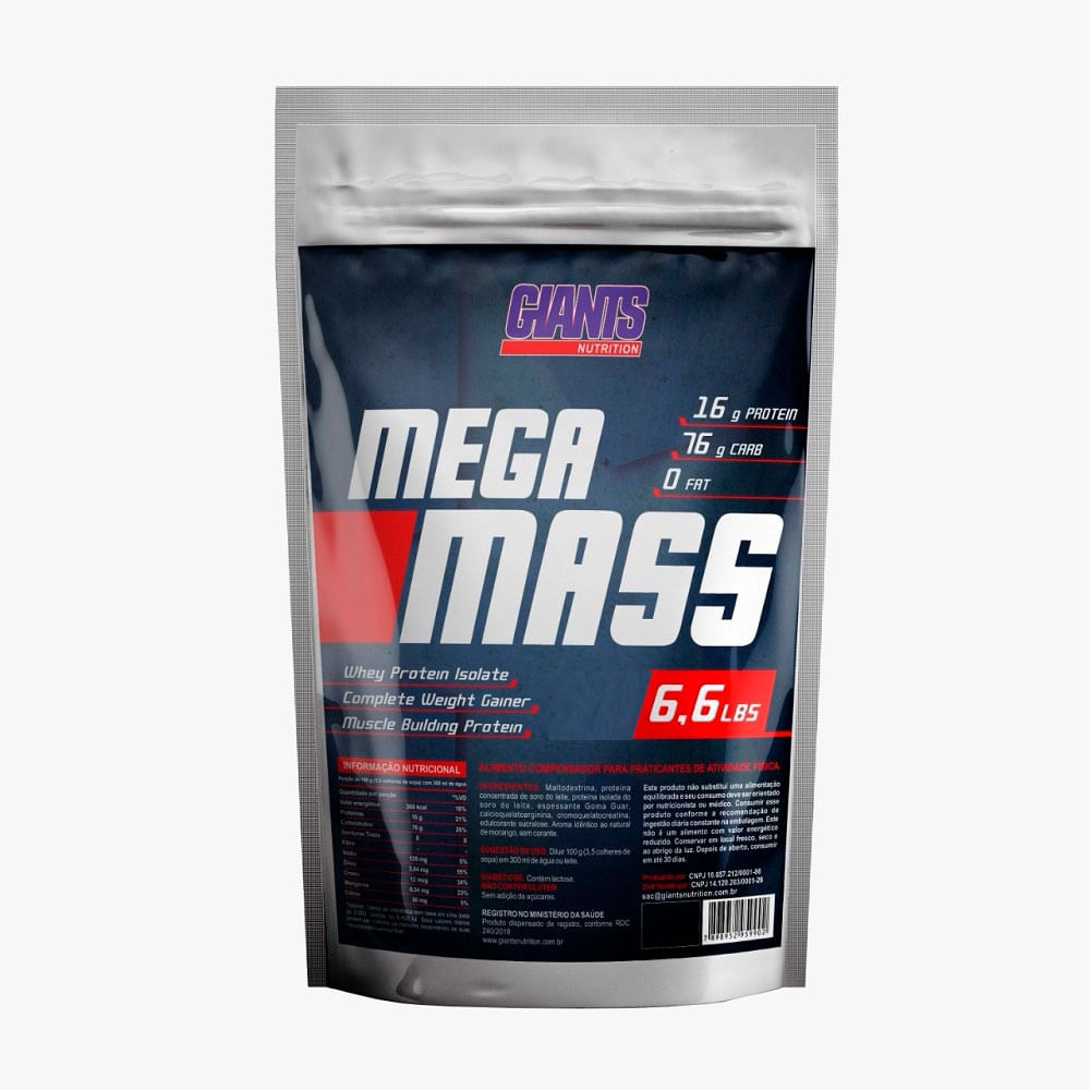Hipercalórico Mega Mass Morango 3Kg Giants Nutrition