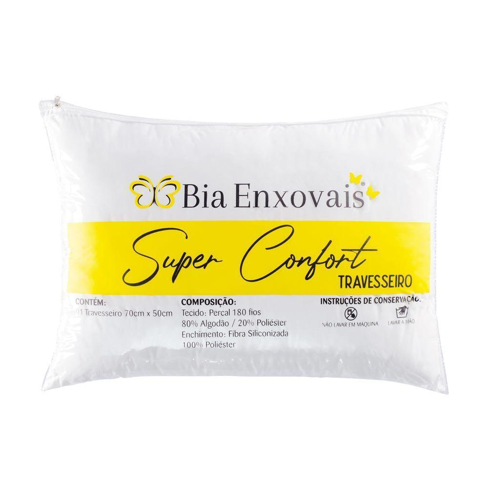 Travesseiro 50x70cm Antialérgico Lavável Fibra Siliconada Macio Confort - Branco