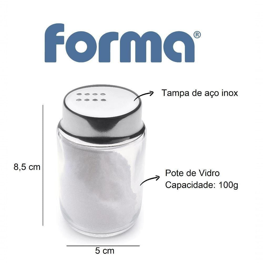Saleiro Pimenteiro Porta Sal Dispenser Vidro Tampa Inox 100g Mesa Servir Pote Dispenser Temperos