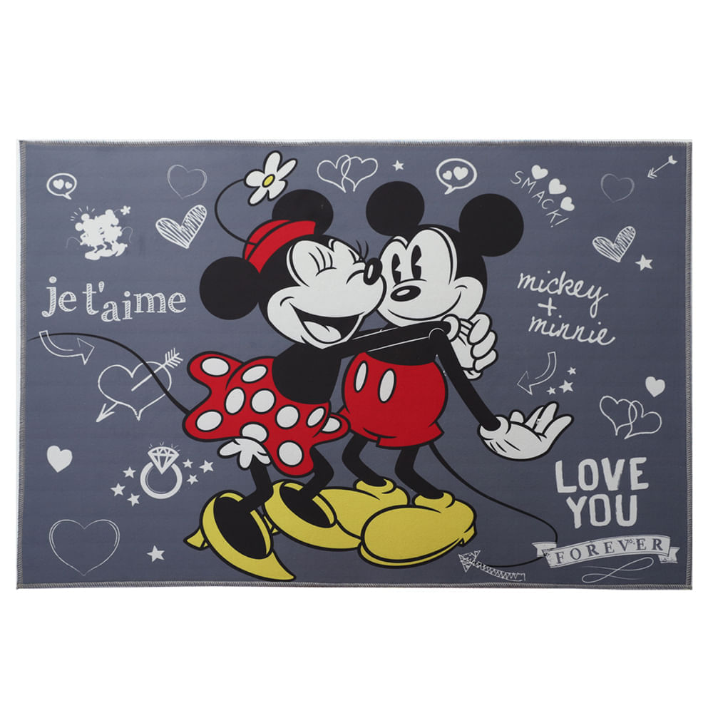 Tapete Infantil em Poliéster Antiderrapante - Joy Disney Mickey E Minnie 070X100Cm