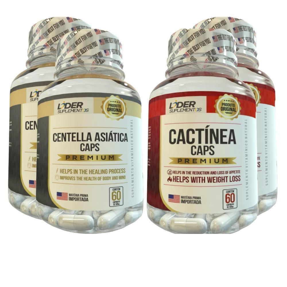Centella Asiatica 60 Caps + Cactinea 60 Caps 500Mg - 4 Potes