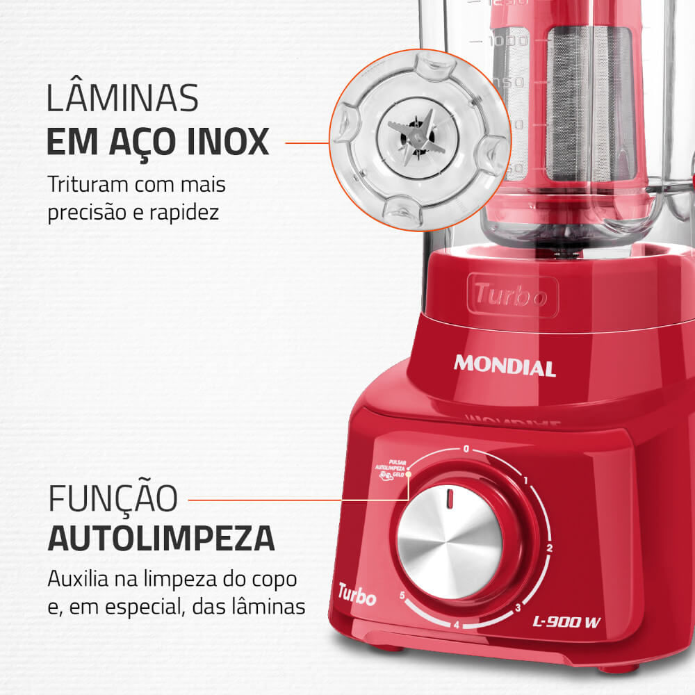 Liquidificador Mondial L-900 2,7 Litros Full Red 900W - Vermelho - 127V