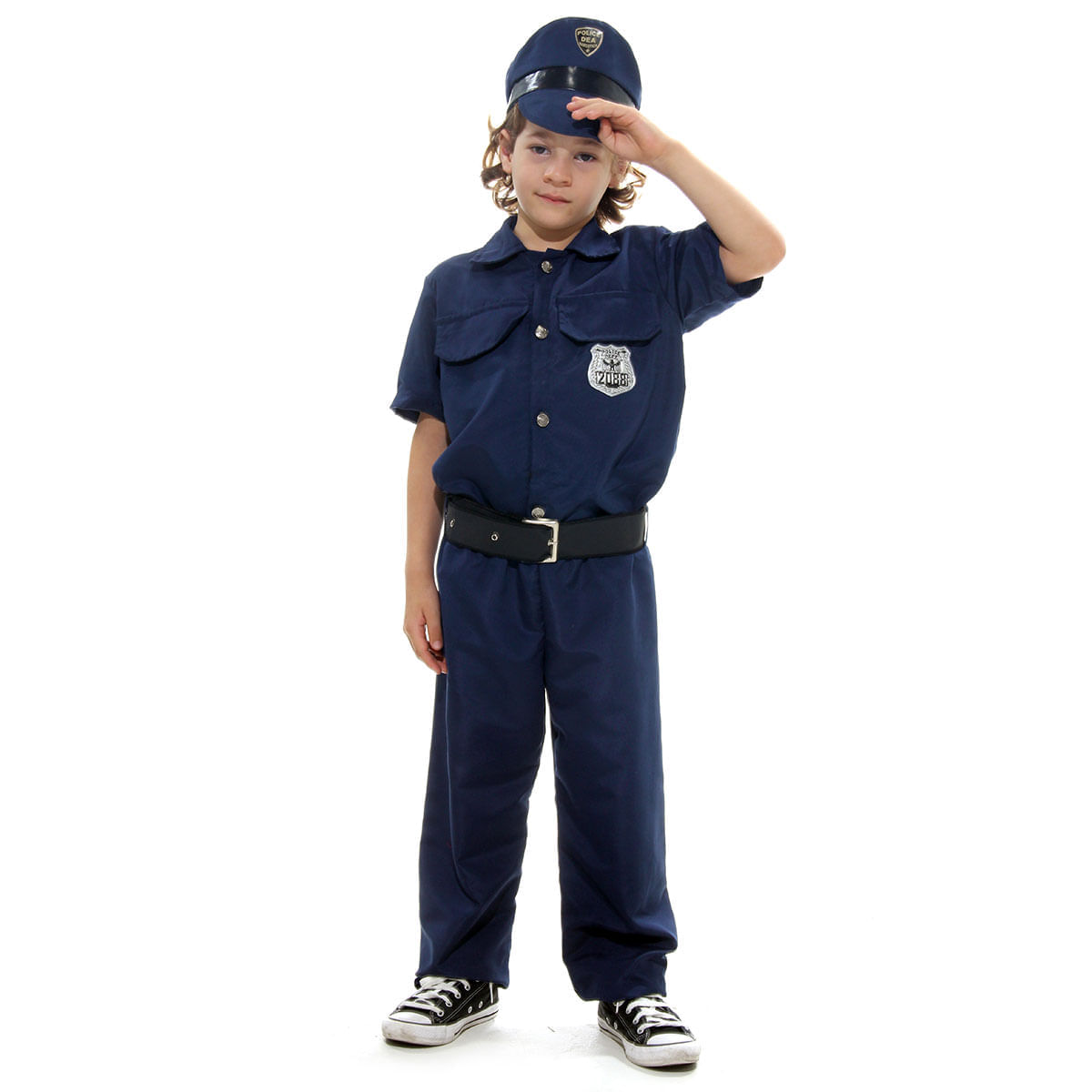 Fantasia  Policial Azul Marinho com Quepe e Algemas P / UNICA