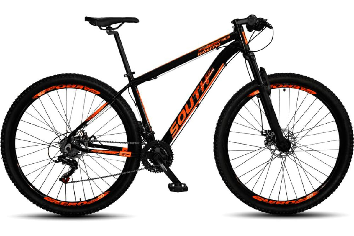Bicicleta Aro 29 South Voltz Grupo Shimano 21 Velocidades Freio a Disco Mtb Alumínio 17 / Preto+laranja
