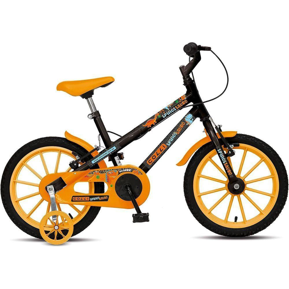 Bicicleta Infantil Spinossauro Colli Aro 16 Com Freios V-brake Rodas De Apoio Preto Com Laranja