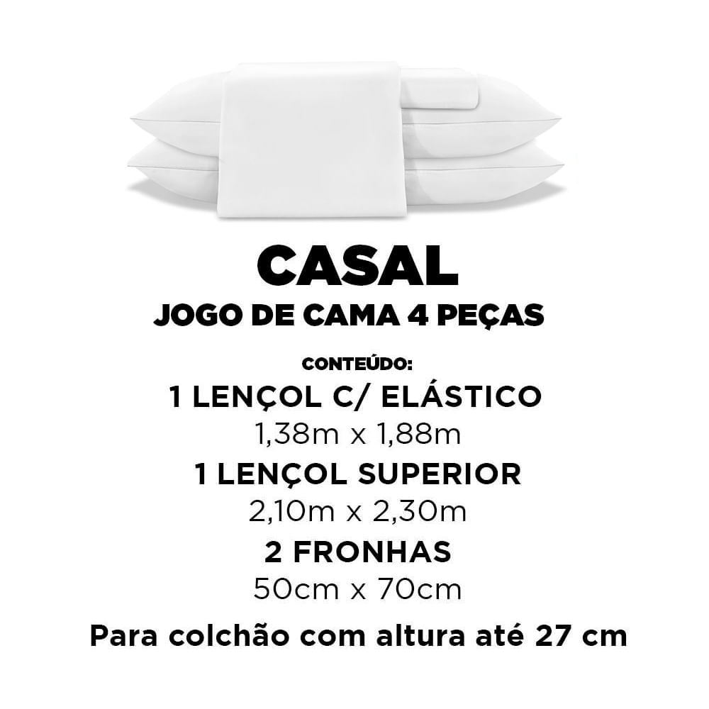 Jogo de Cama CASAL 4 Peças JOLITEX TERNILLE 300 Fios - Toque de Seda - Branco