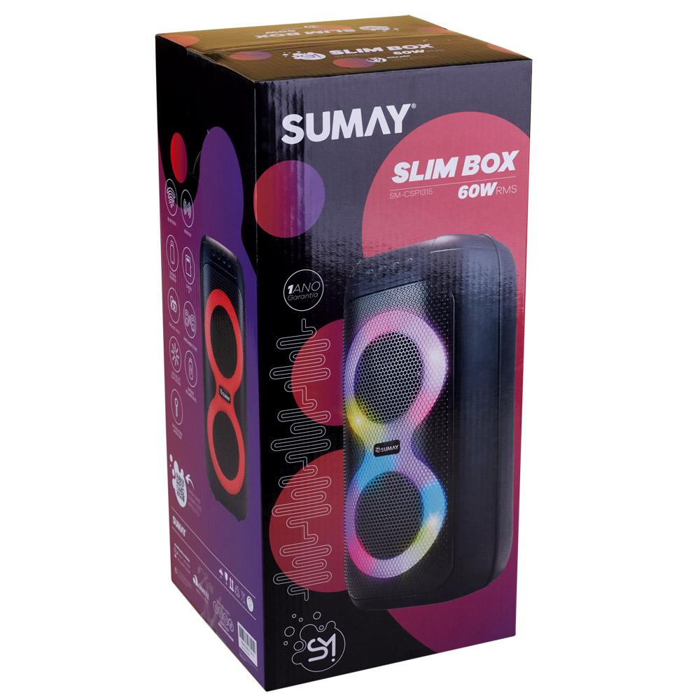 Caixa Acústica Bluetooth 60W Slim Box Sumay