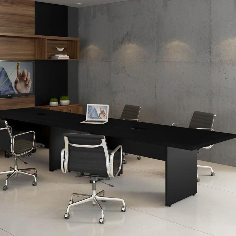 Mesa De Reunião 3,20m X 1,20m Corporativa C- Caixa De Tomada preto Com Preto Preto Com Preto