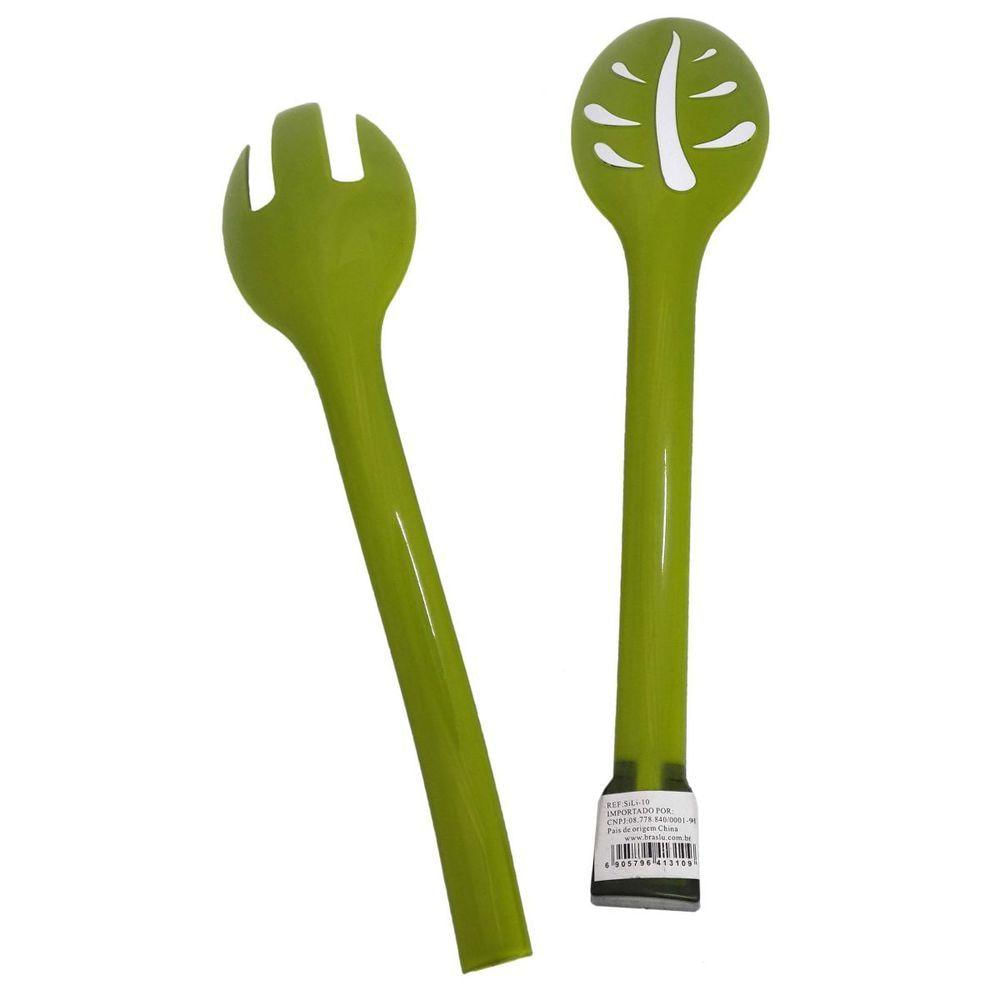 Pegador Universal Para Salada Alimentos Cozinha Plastico Garfo Colher Verde (sili-10)