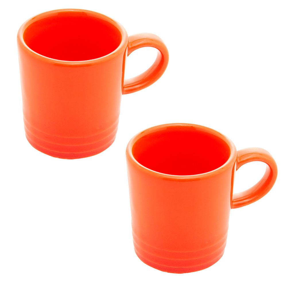Conjunto com 2 xícaras de café de cerâmica retrô laranja 100ml