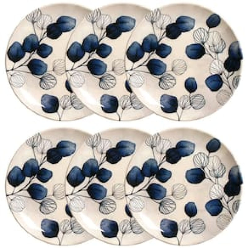 Conjunto com 6 Pratos de Sobremesa Porto Brasil Coup Blue em Cerâmica Feldspática 20,5cm - Off-White