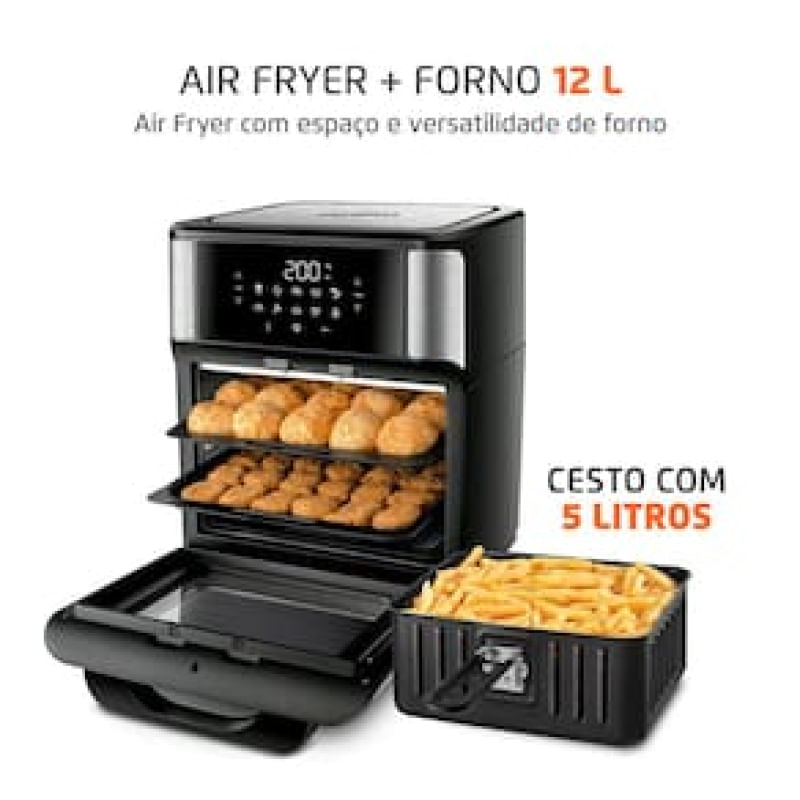 Fritadeira Elétrica Sem Óleo Air Fryer Oven 2 em 1 Mondial AFON-12L-BI 12L Digital  Preta/Inox Preto / 110