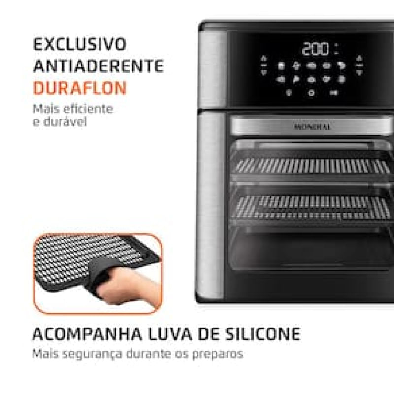 Fritadeira Elétrica Sem Óleo Air Fryer Oven 2 em 1 Mondial AFON-12L-BI 12L Digital  Preta/Inox Preto / 110