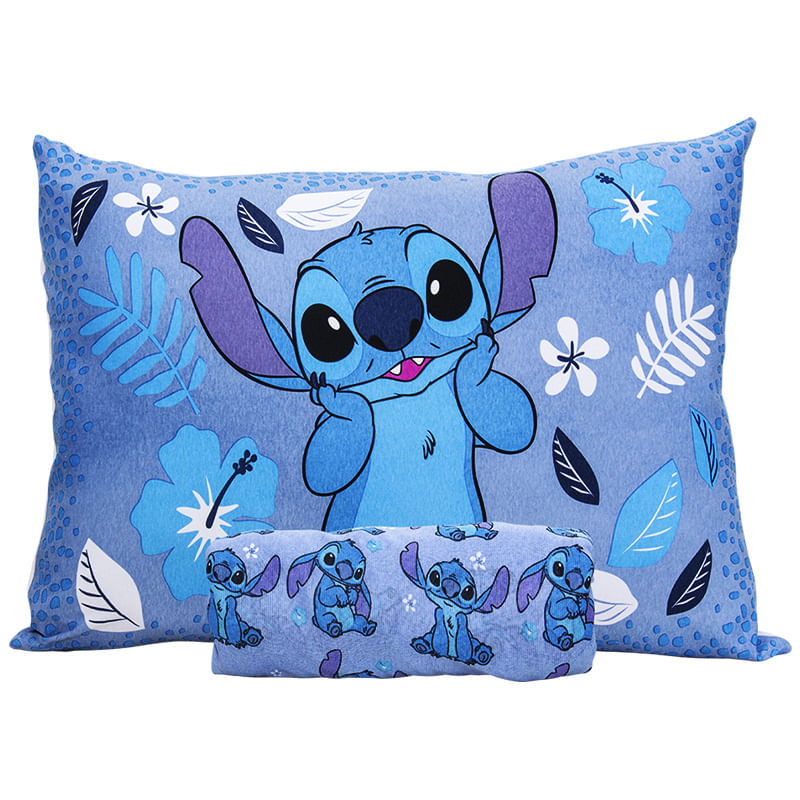Jogo de Cama Portallar Solteiro Malha Mista Joy Disney Stitch 02 Pçs Azul