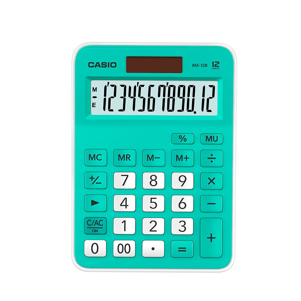 Calculadora Casio de mesa visor XL, 12 dígitos e alimentação dupla MX-12B Verde