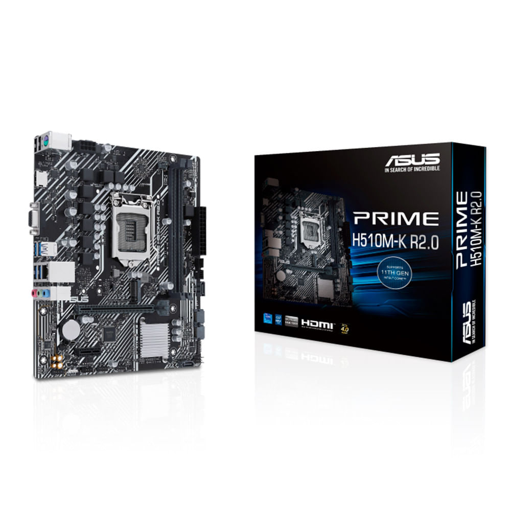Placa Mãe Asus Prime para Intel LGA 1200 H510M-K R2.0 2xDDR4 mATX Preto