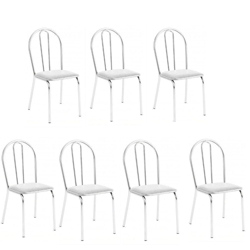 Kit 7 Cadeiras Lisboa Cromada Para Cozinha Ou área Gourmet-assento Sintético Branco