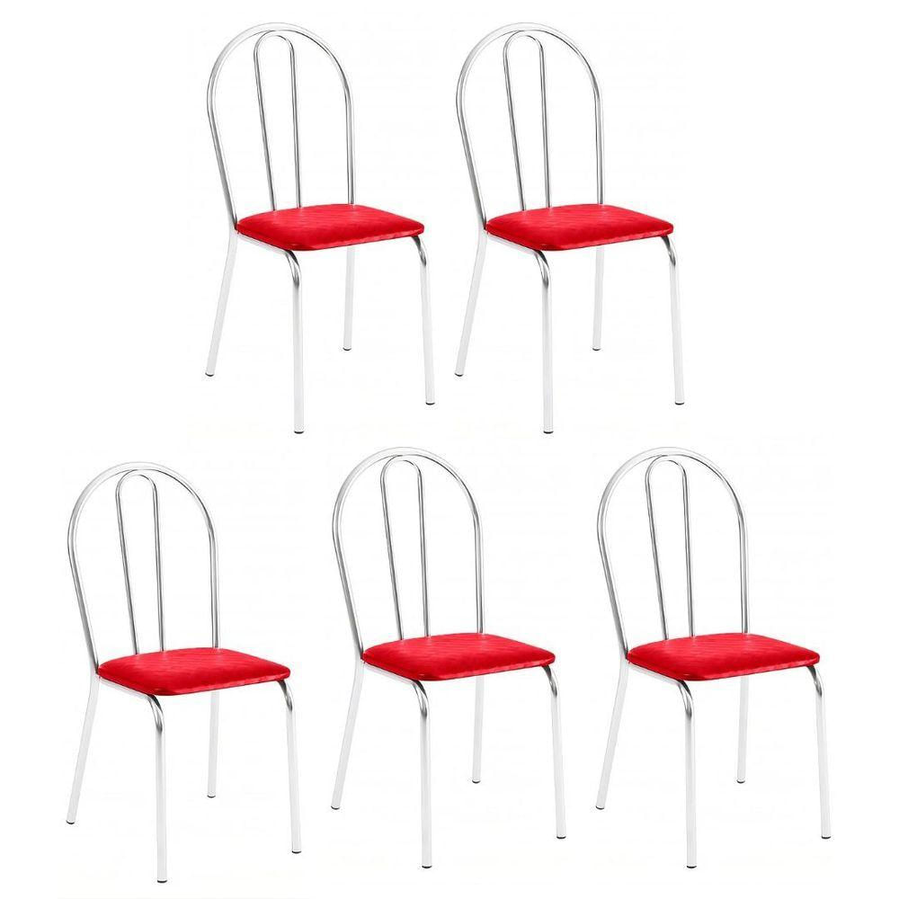 Kit 5 Cadeiras Lisboa Cromada Para Cozinha Ou área Gourmet-assento Sintético Vermelho