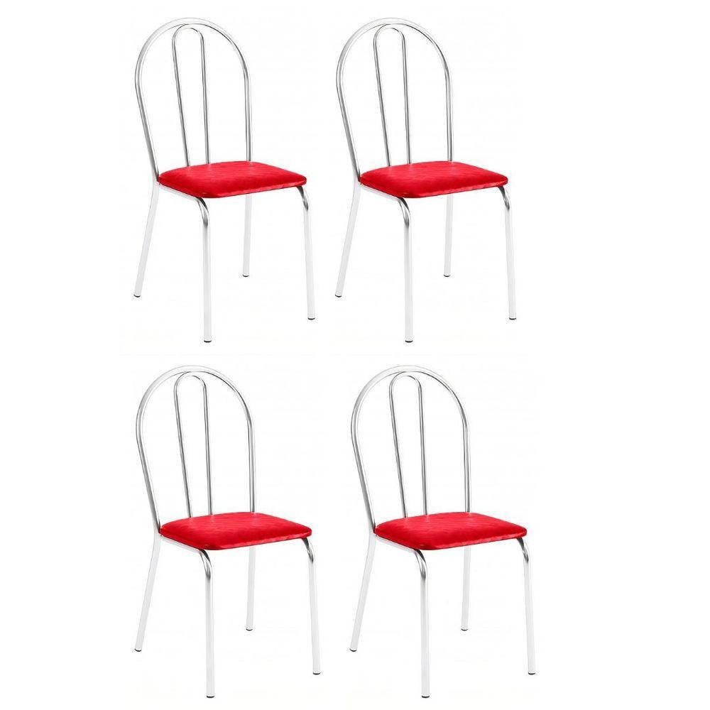 Kit 4 Cadeiras Lisboa Cromada Para Cozinha Ou área Gourmet-assento Sintético Vermelho
