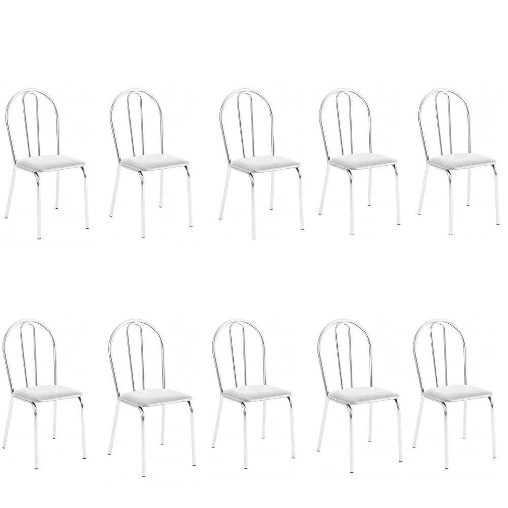 Kit 10 Cadeiras Lisboa Cromada Para Cozinha Ou área Gourmet-assento Sintético Branco