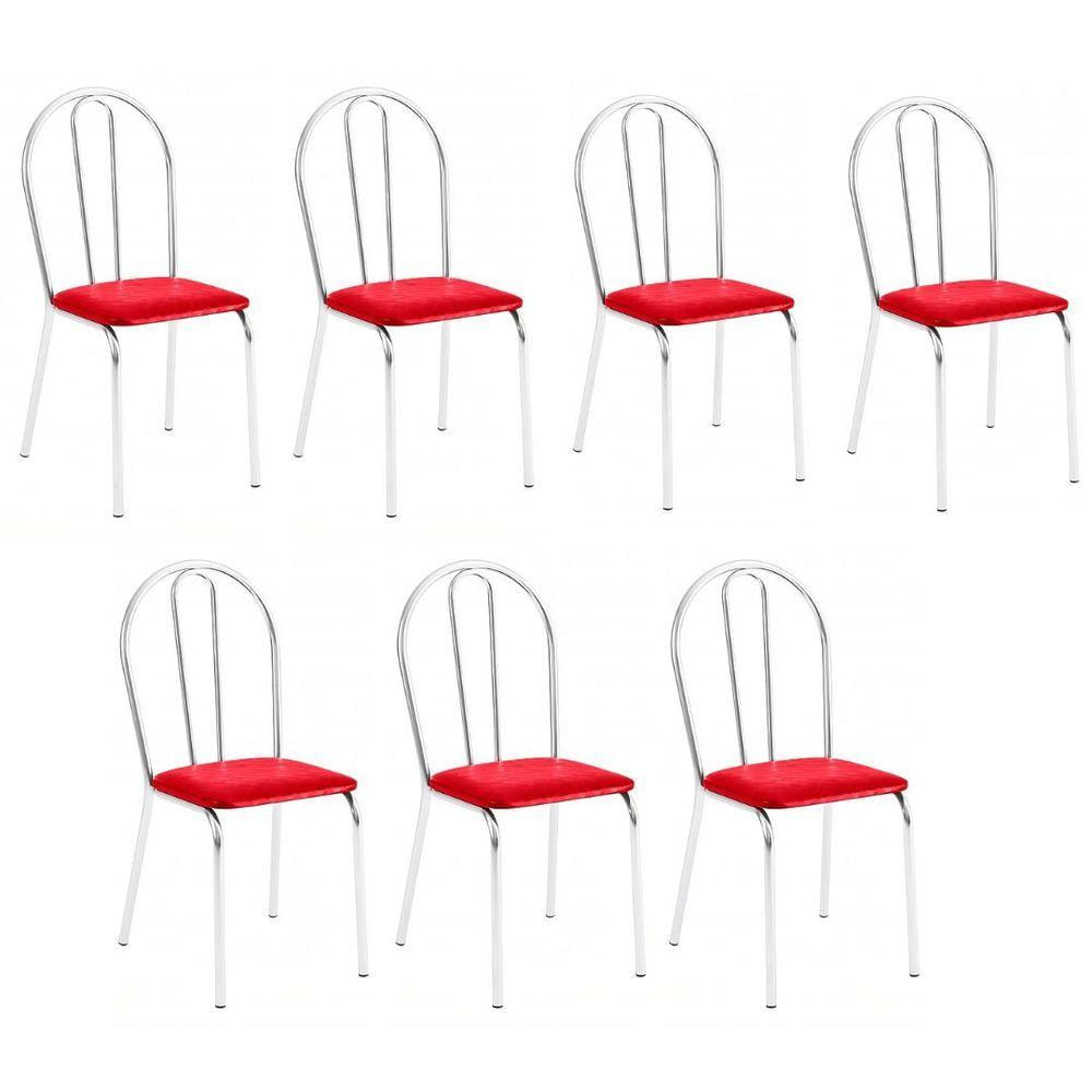 Kit 7 Cadeiras Lisboa Cromada Para Cozinha Ou área Gourmet-assento Sintético Vermelho