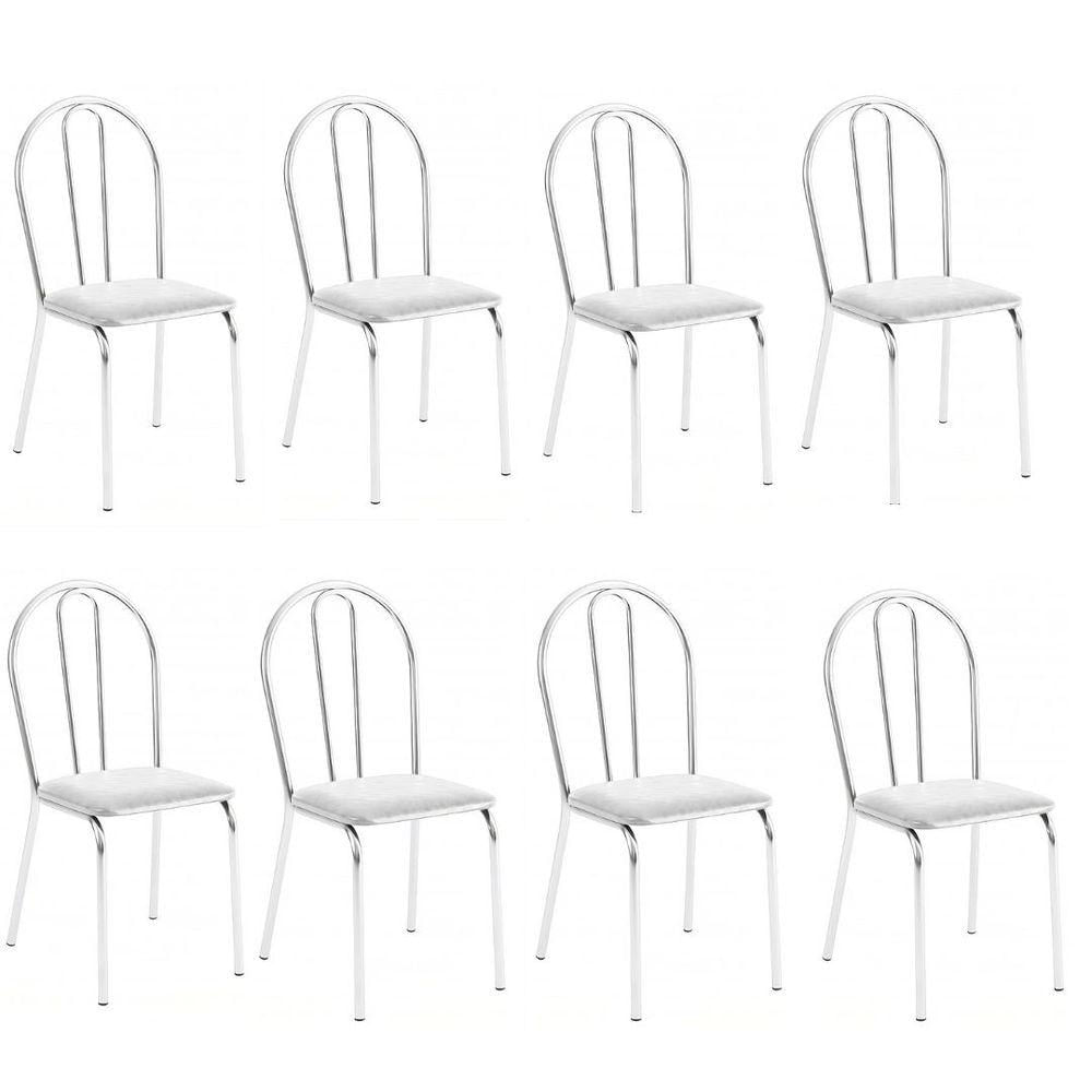 Kit 8 Cadeiras Lisboa Cromada Para Cozinha Ou área Gourmet-assento Sintético Branco