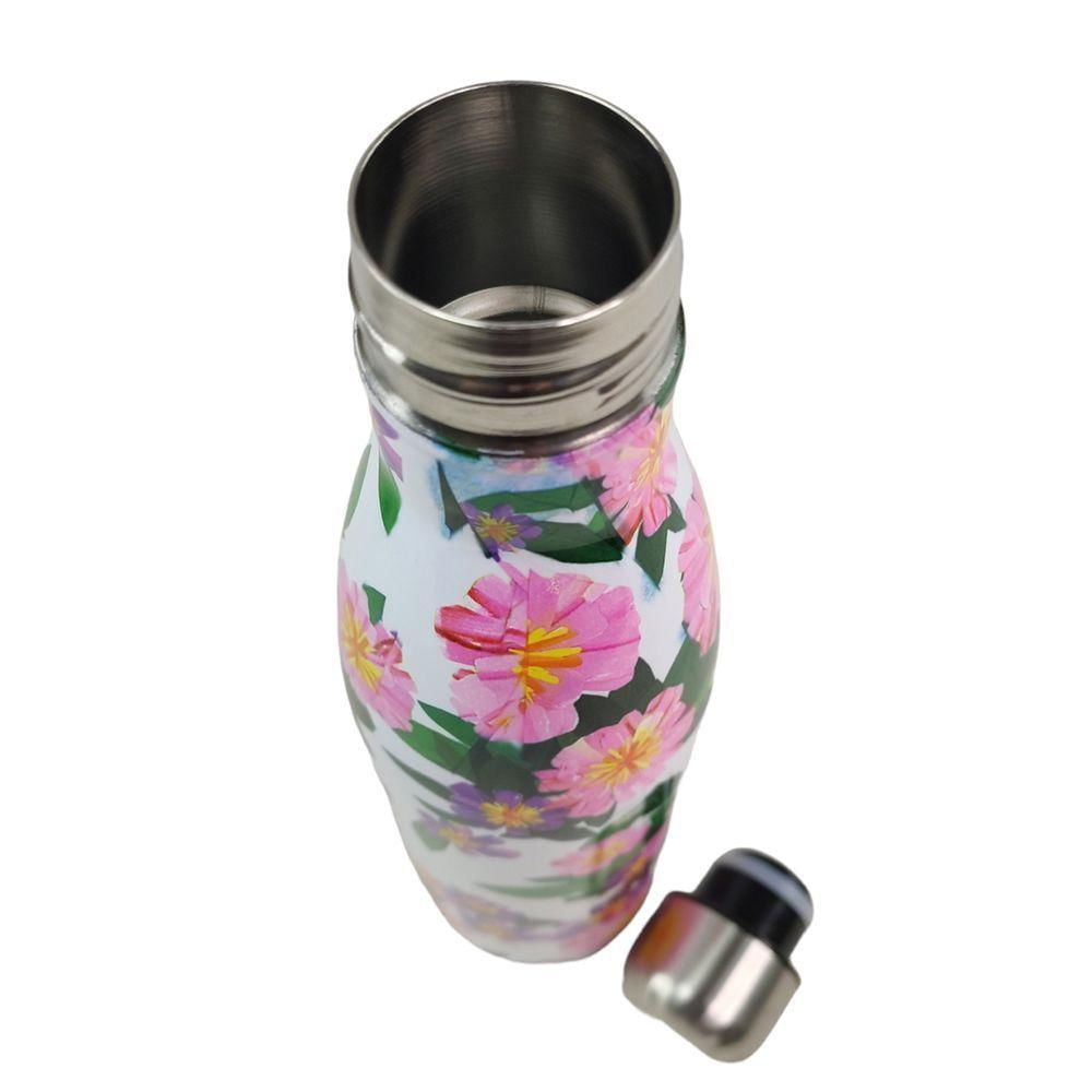 Garrafa Termica Estampa Flores Floral 500ml Inox Colorido Florido Conserva Suco Cha Agua Gelada
