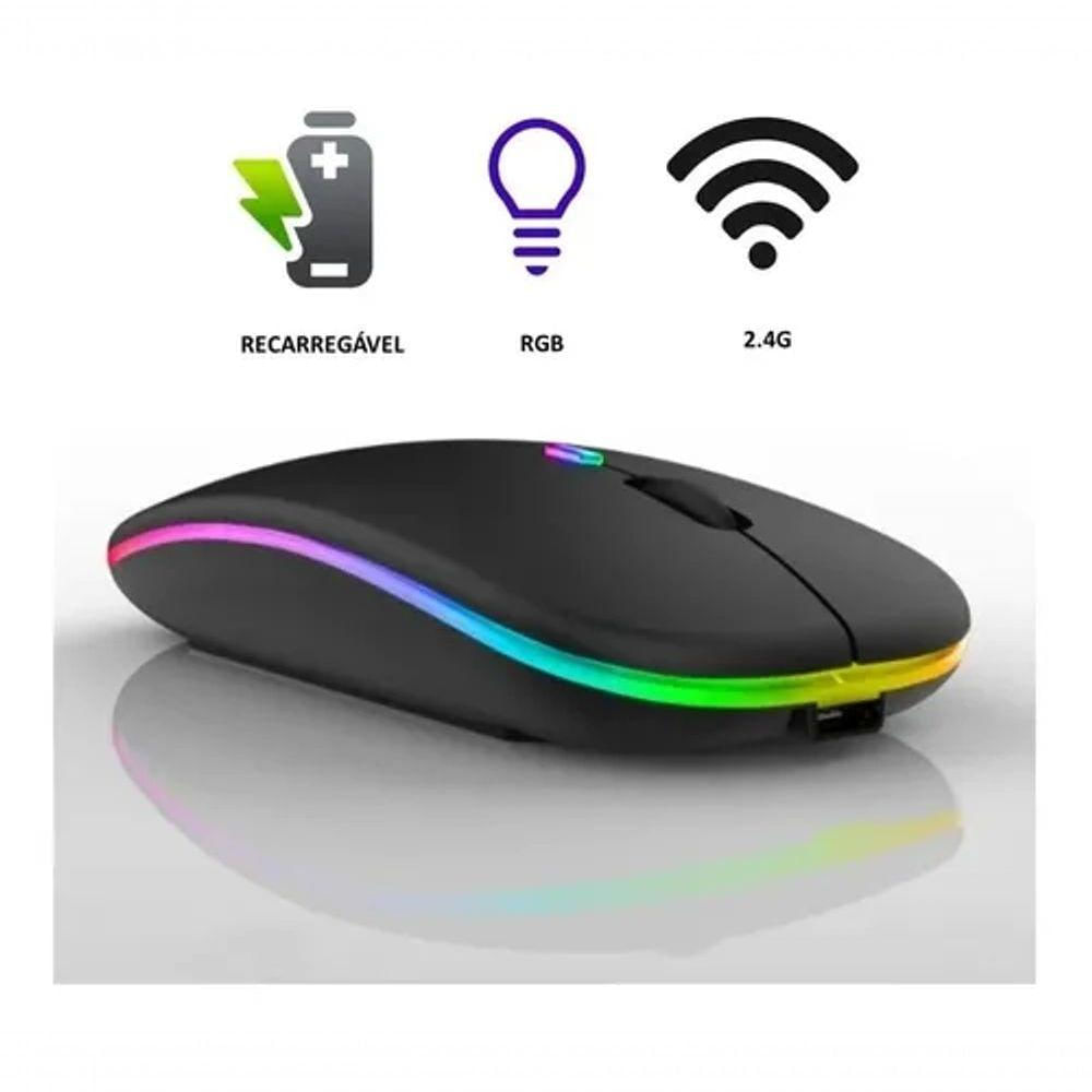 Mouse Bluetooth Sem Fio Slim Led Colorido Recarregável 1600 Dpi