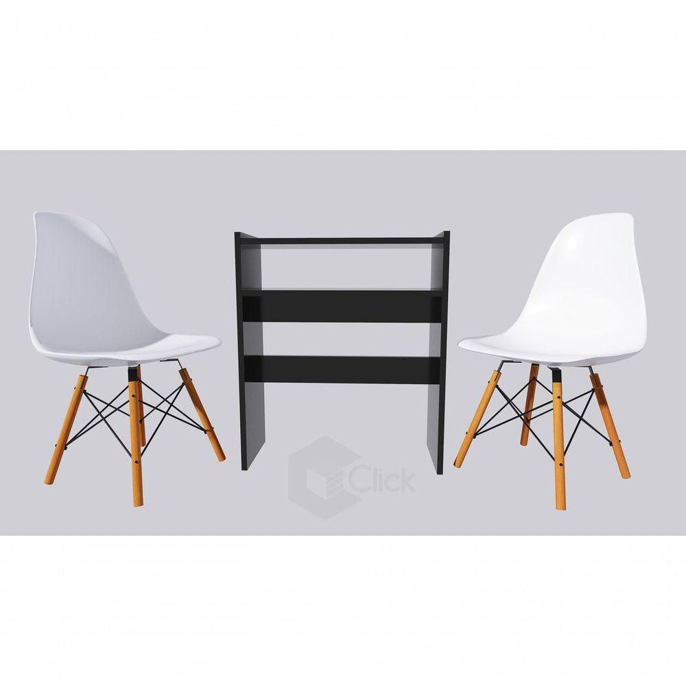 Kit De Mesa Preta Manicure + 2 Cadeiras Branca Eames Eiffel