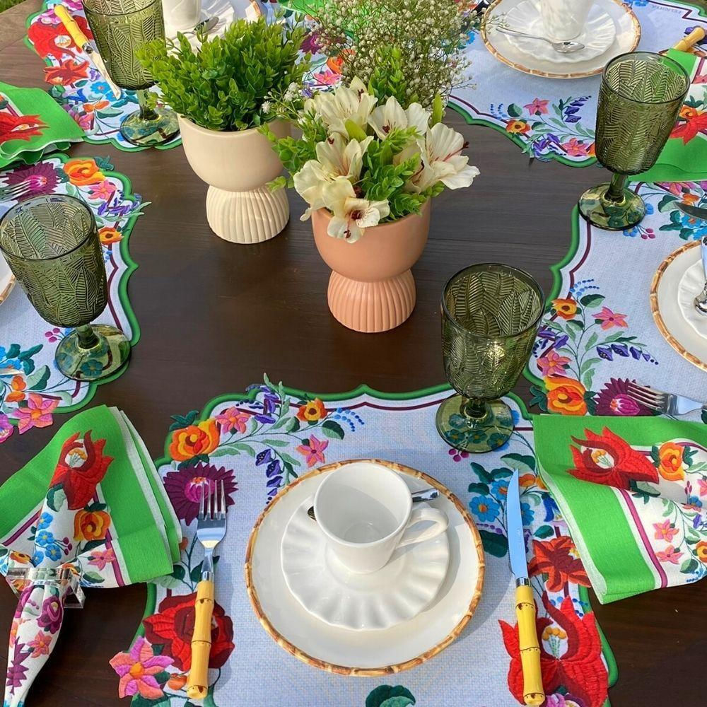 Table Set - Charme Verde - Americano Impermeável + Guardanapo Em Linho Misto