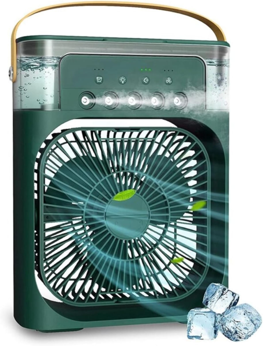 Mini Ventilador a Vapor Portátil Reservatório de água USB Com Led - Mini Ar Condicionado Umidificado - Verde